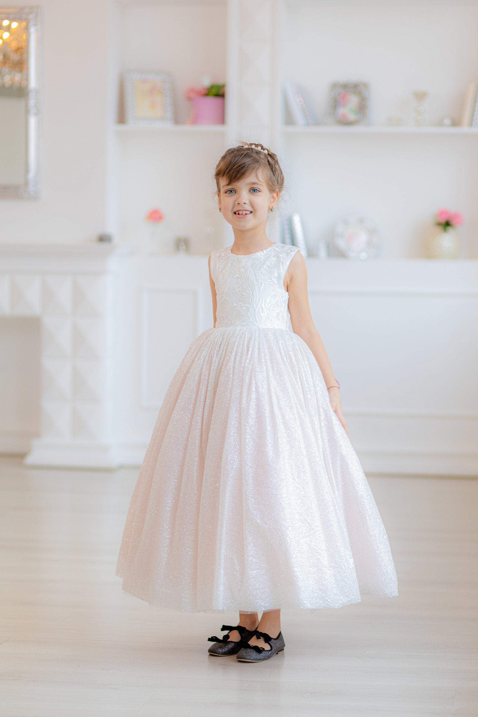 Baby Girl Birthday Party Dresses Girl Cute Sequined Puff Sleeves Forma –  marryshe